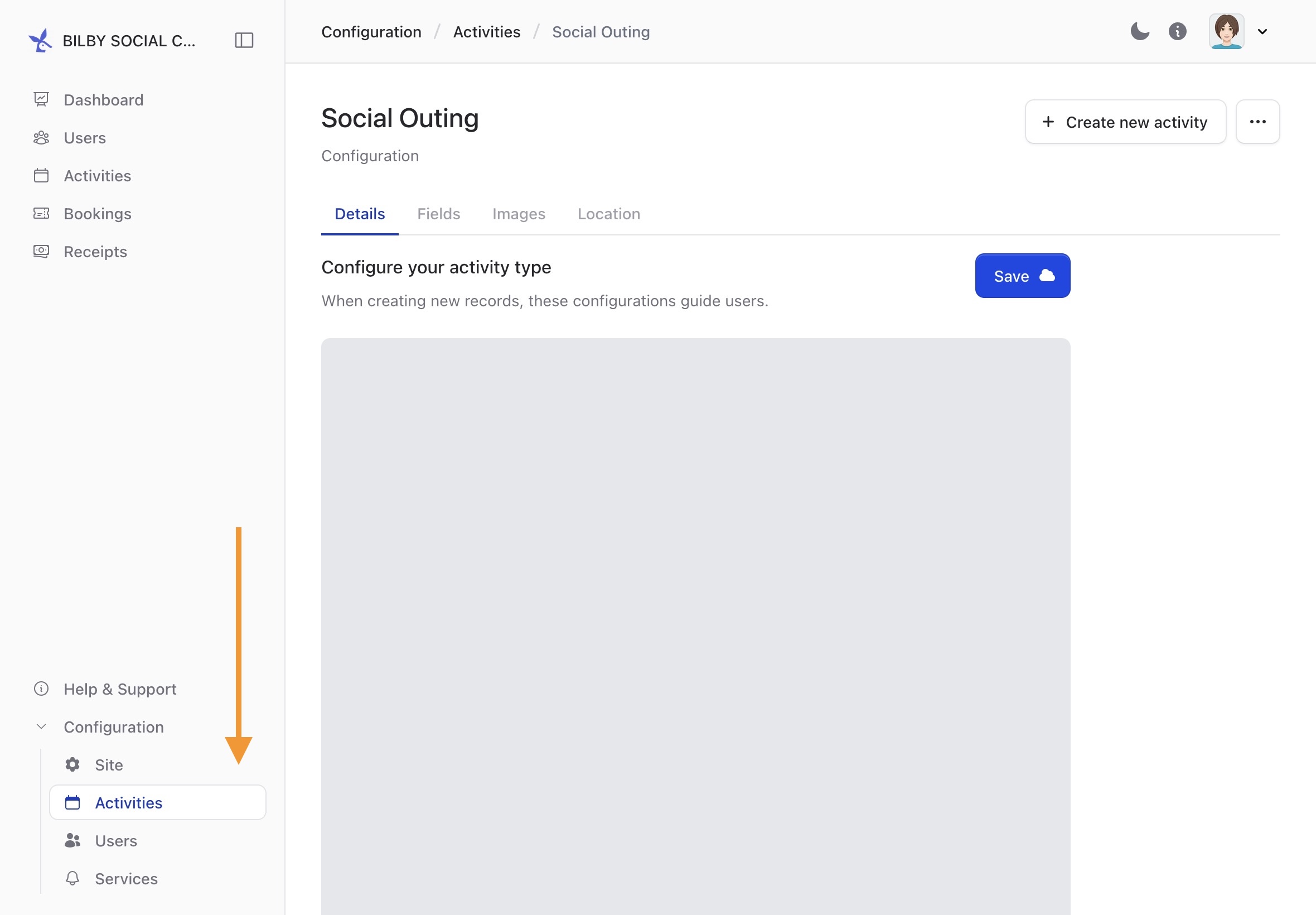 Configuring activities