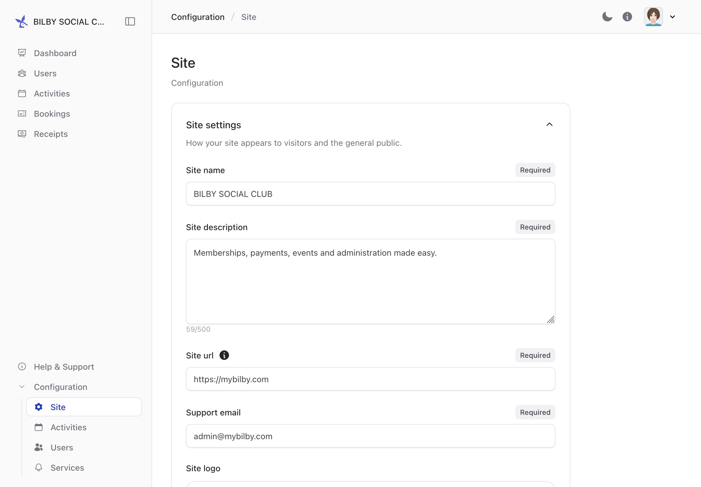 Site configurations