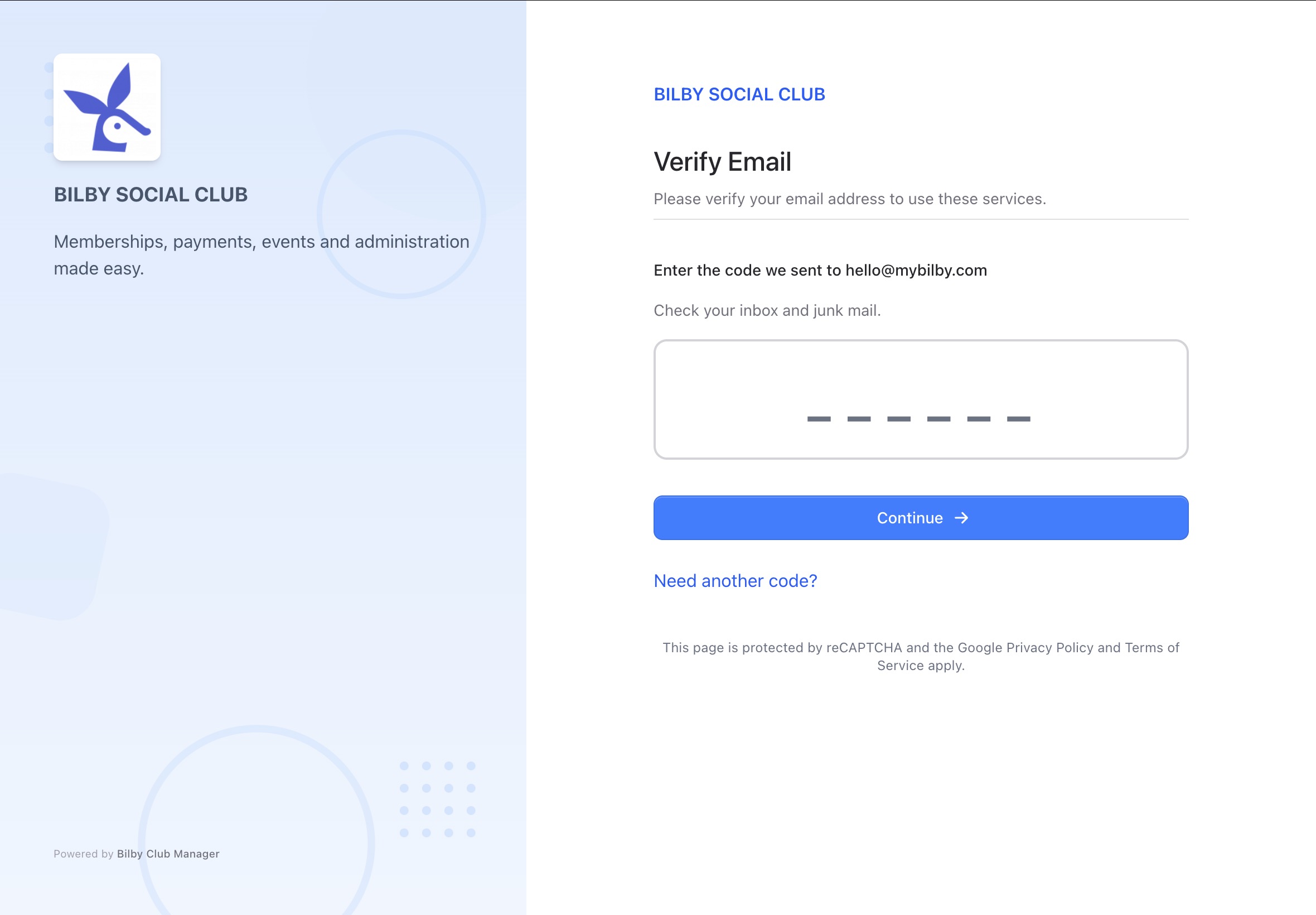 Verify your account screen